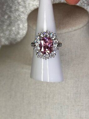 Lab created Pink Cubic Zirconia size 7 in Princess Diana Style Pink